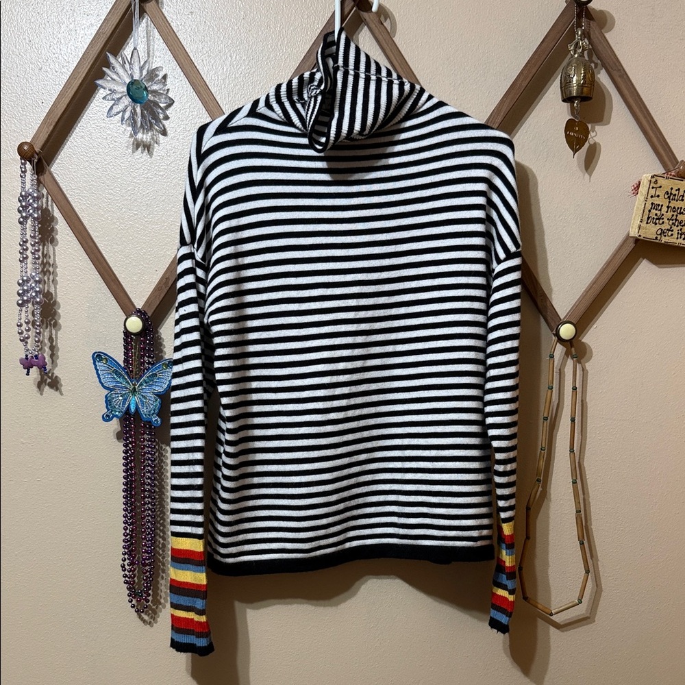 Striped Cowl Neck Sweater - Black and White